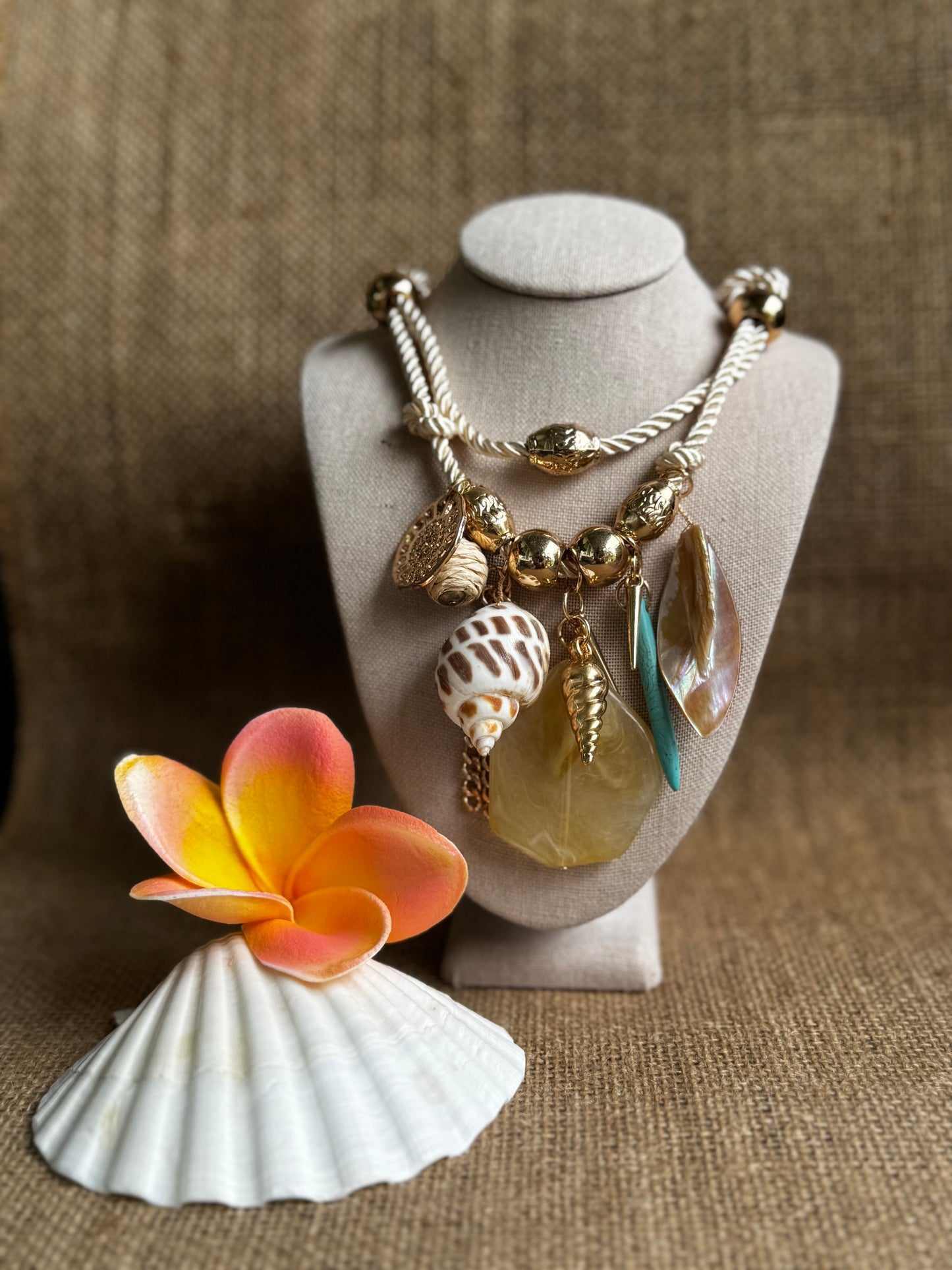 Gold shell charm necklace