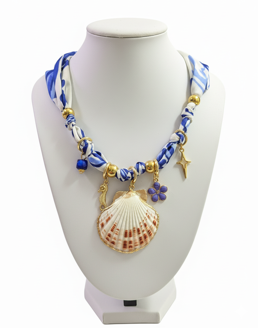 Royal blue seashell scarf necklace
