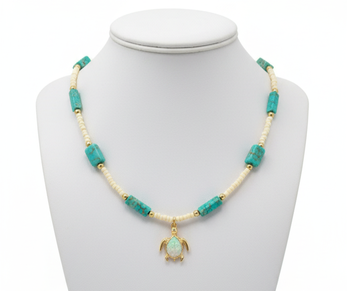 Blue turtle beaded necklace