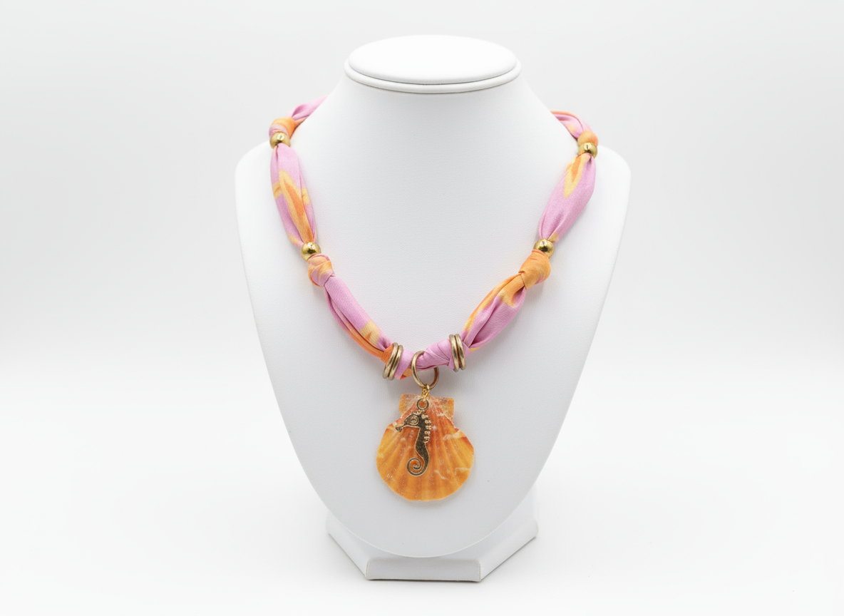 Orange seahorse scarf necklace