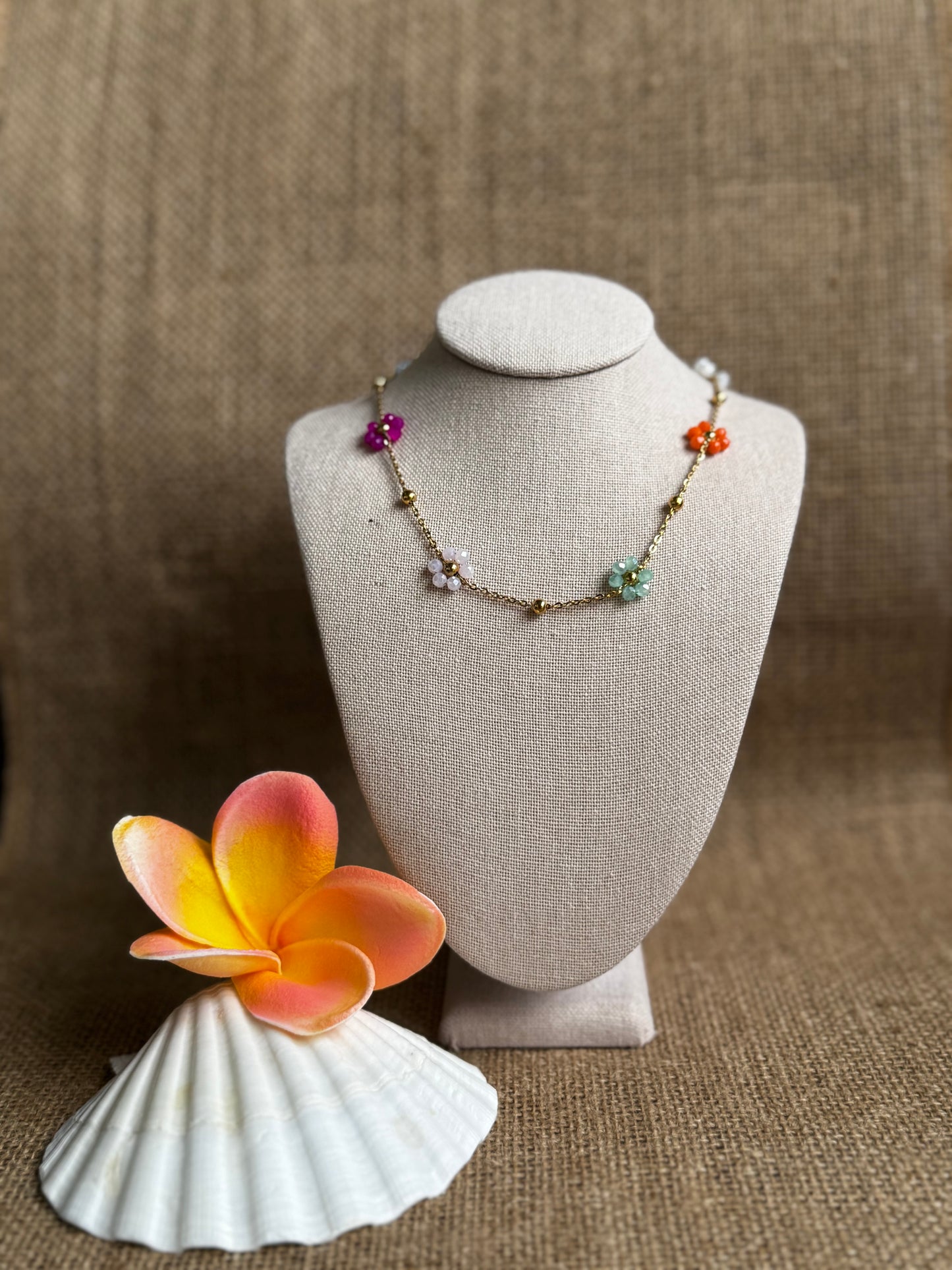 Gold multicolor flower necklace