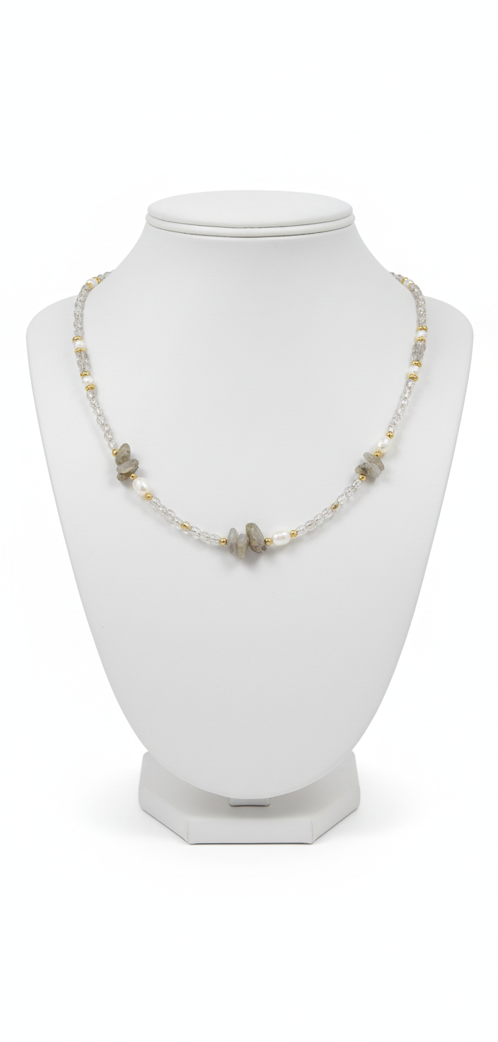 Grey crystal beaded necklace