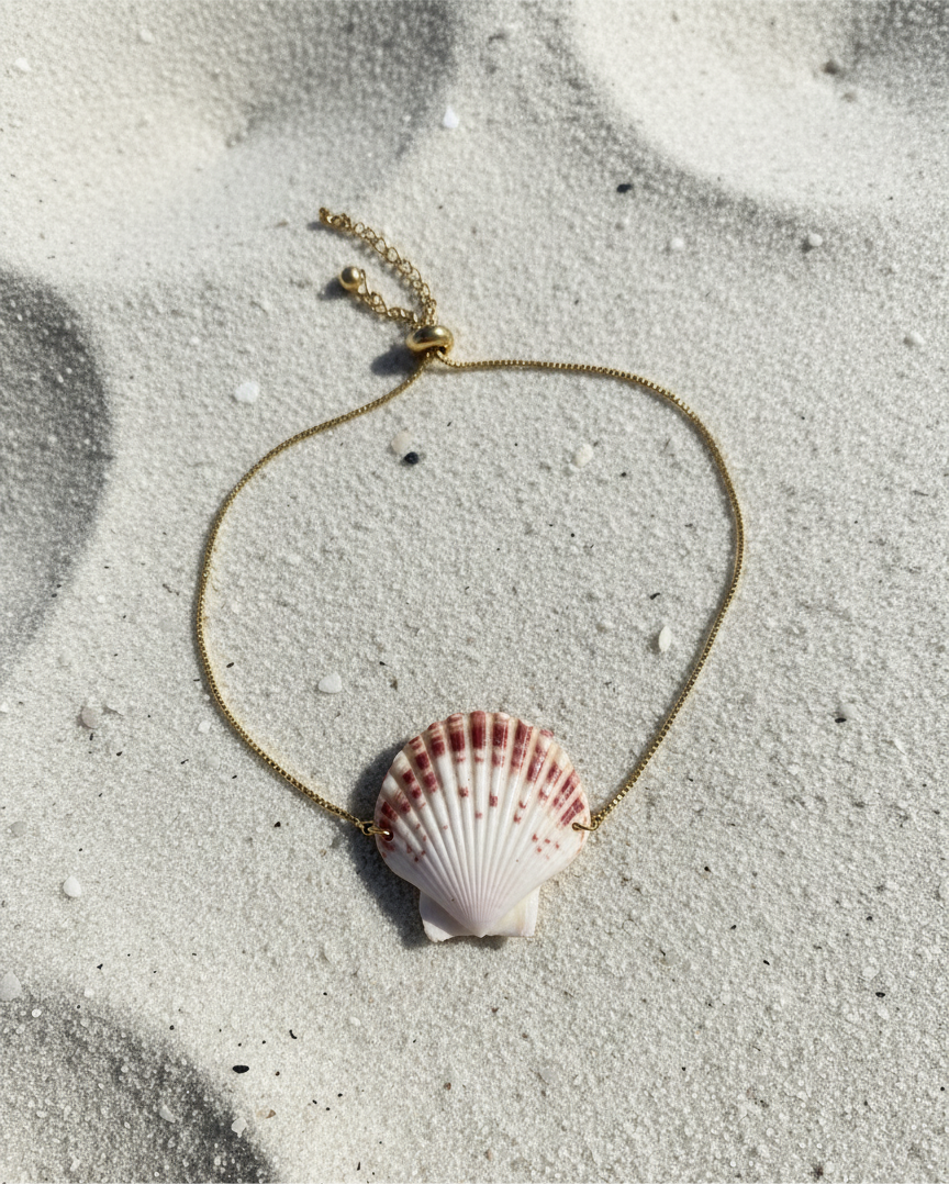 Gold pull string seashell bracelet