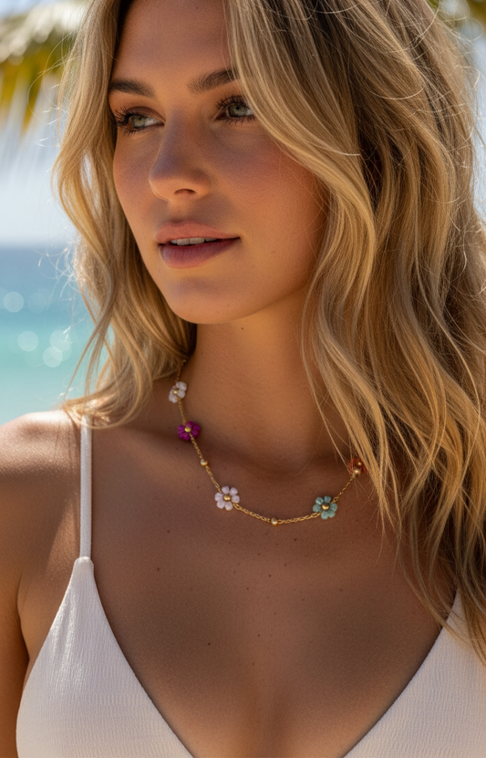 Gold multicolor flower necklace