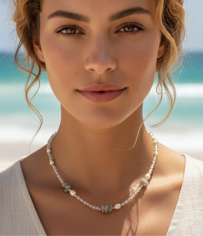 Grey crystal beaded necklace
