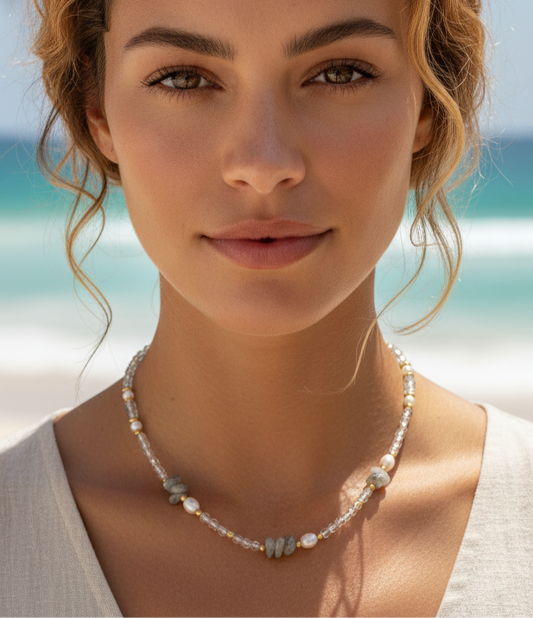Grey crystal beaded necklace