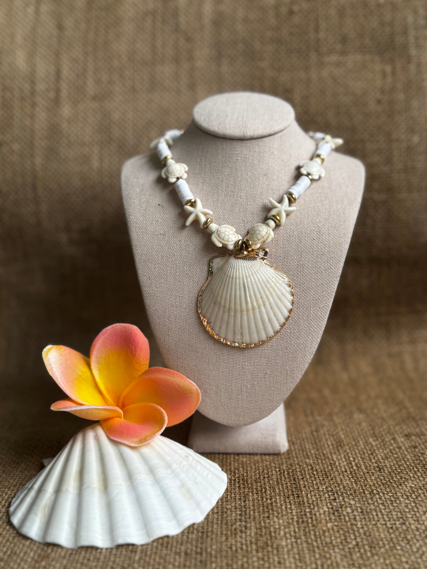 Starfish turtle gold shell necklace