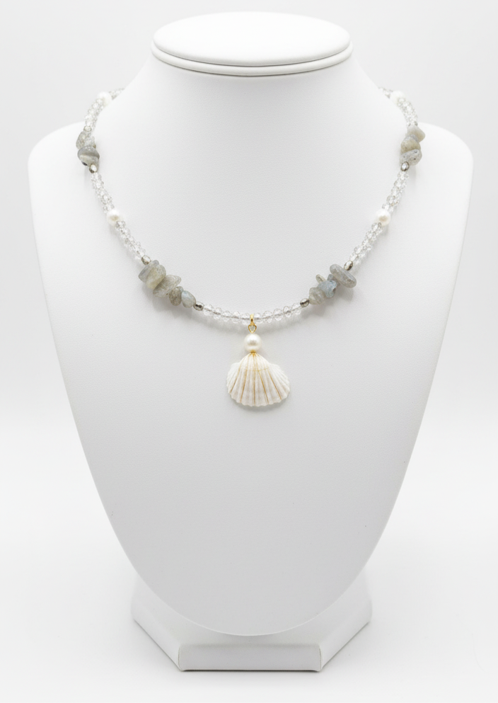 Grey crystal shell beaded necklace