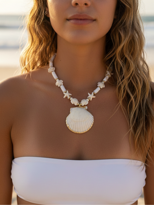 Starfish turtle gold shell necklace