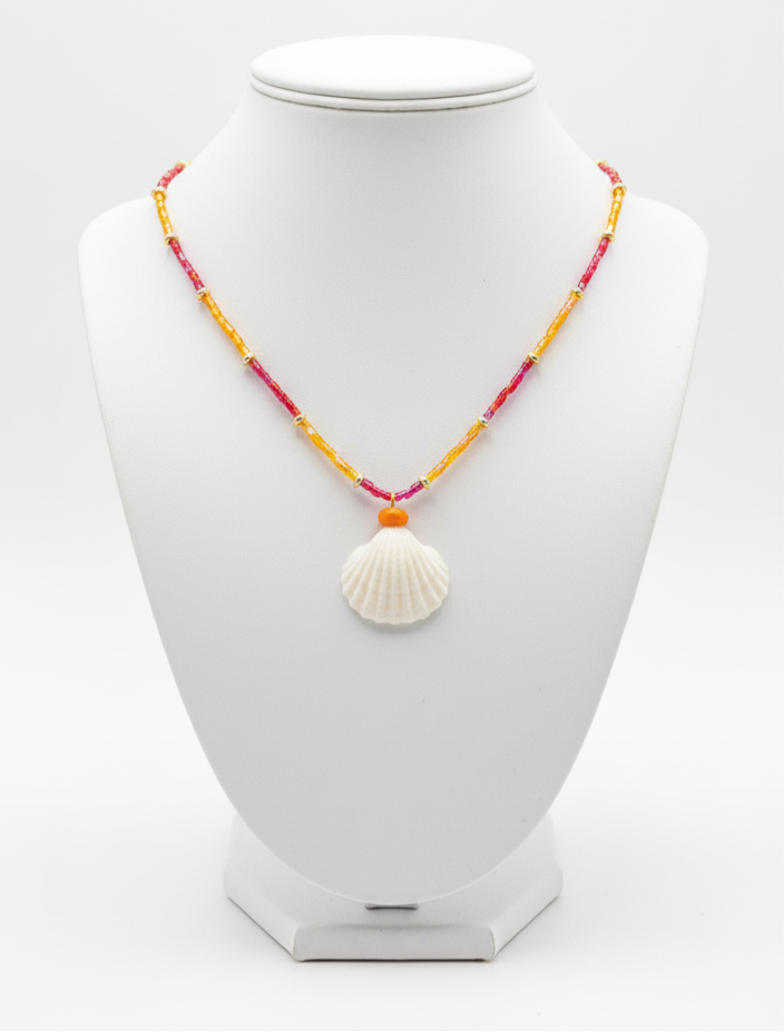 Red and orange shell necklace