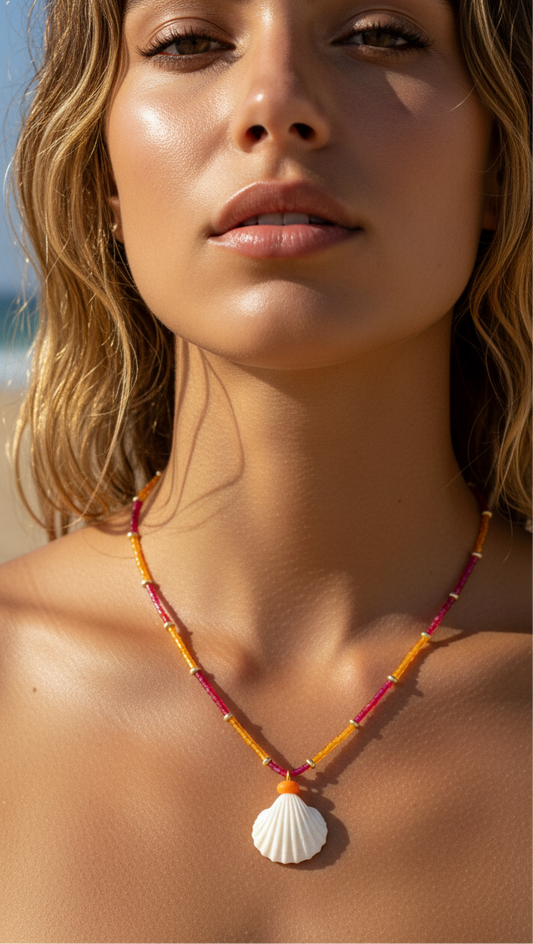Red and orange shell necklace