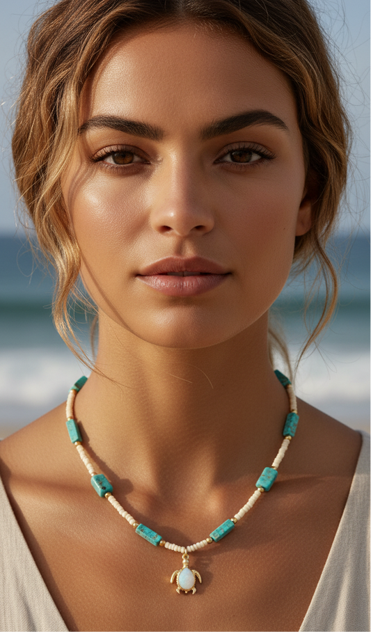 Blue turtle beaded necklace