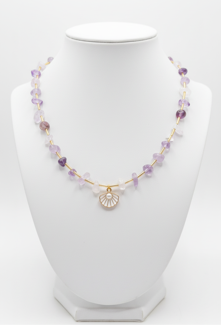 Purple clam shell necklace